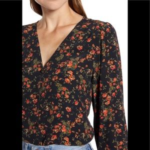 Something Navy Black Fall Floral Blouse XS